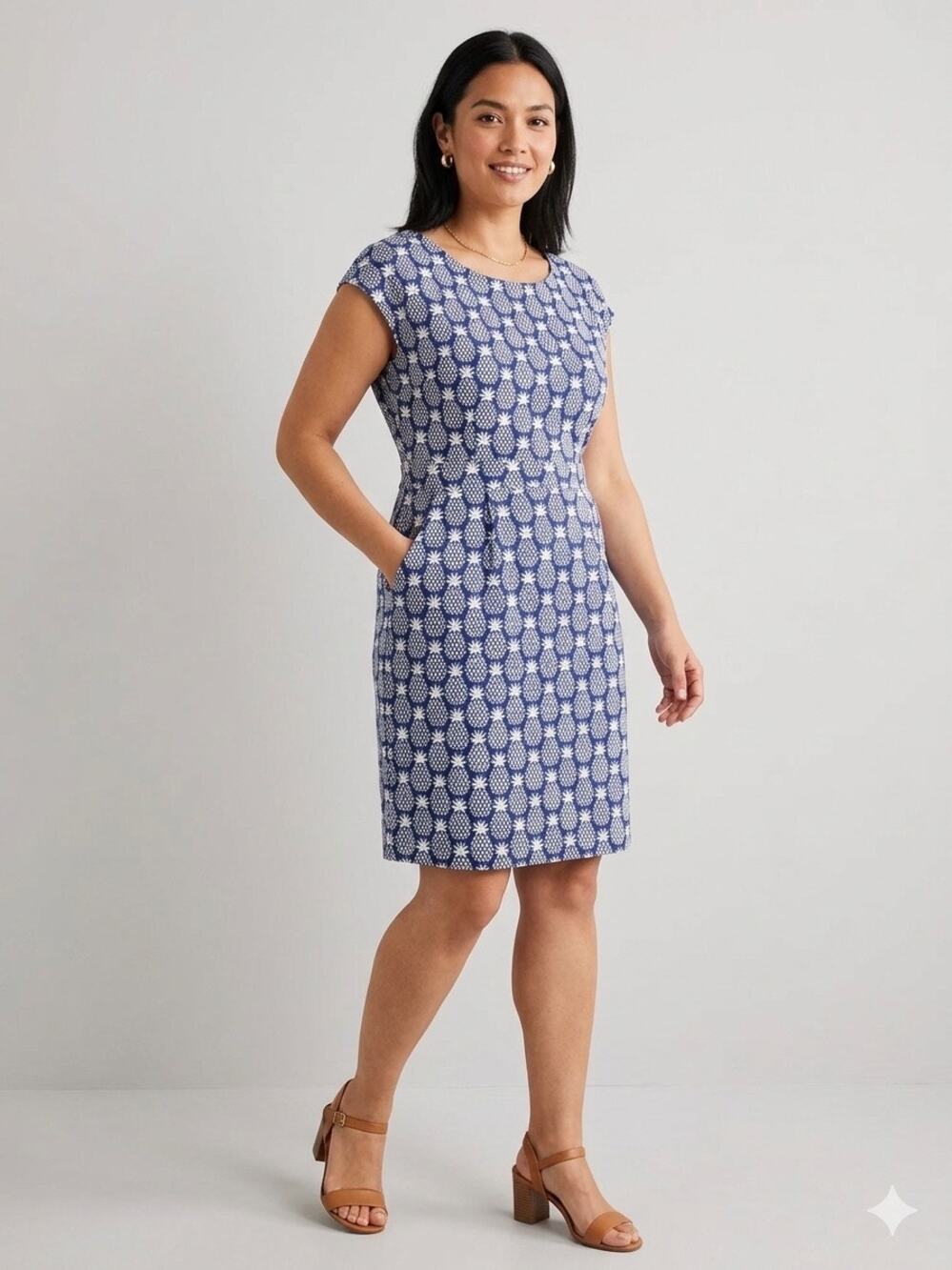 Boden Women’s Size 10 Blue & White Pineapple Print Dress EUC